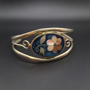 Silver and Blue Floral Mosaic Bracelet